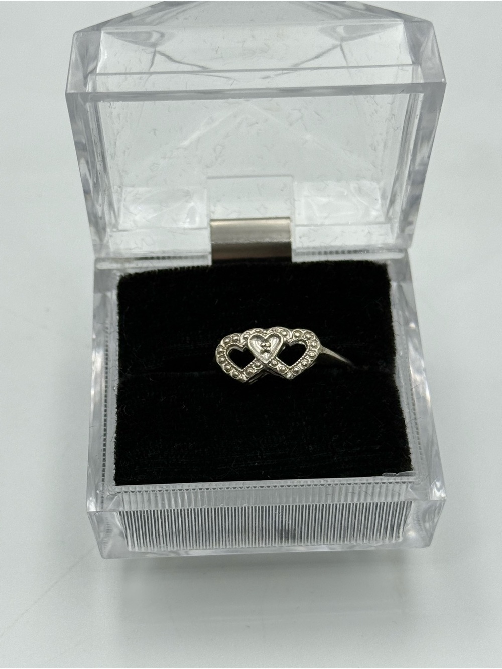 10k small dainty Double Heart Ring with Cubic Accents